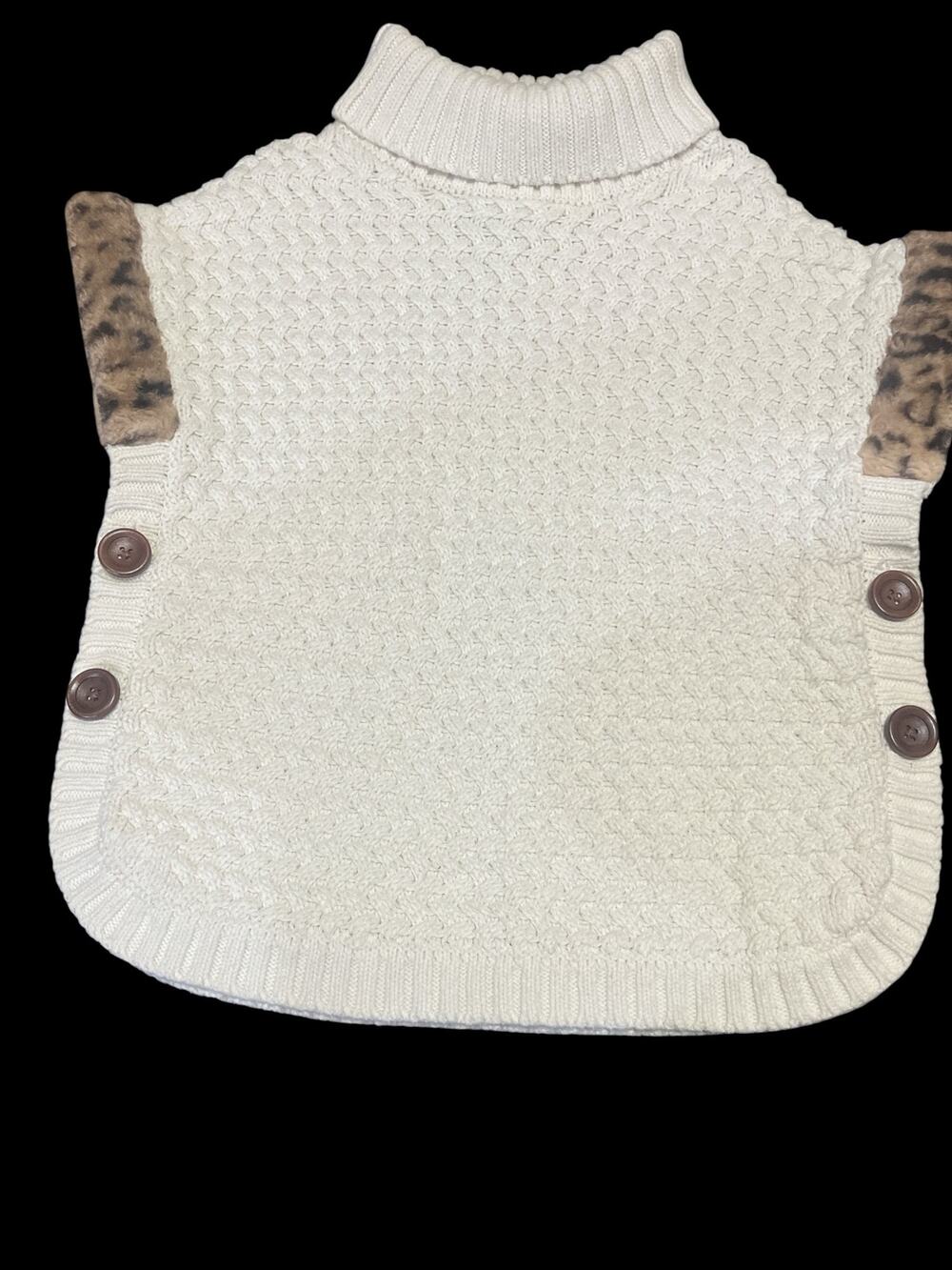 Aspen Kids Sweater/poncho-Cream-Sl'Less BasketWeave Cable Pattern-Sz M-7-8-1166